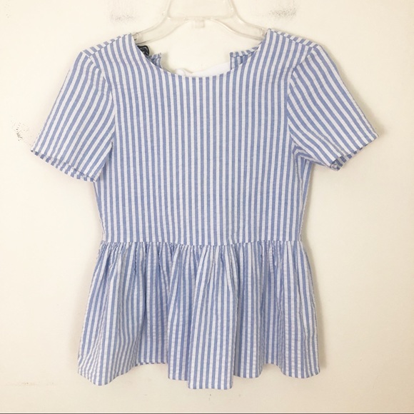 Bebe Striped Lace Up Blouse Blue White Sz XXS - Picture 6 of 6